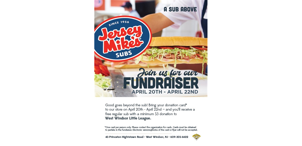 Jersey Mike's Fundraiser 4/20-22